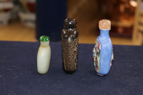 Three assorted Chinese snuff bottles tallest 9cm